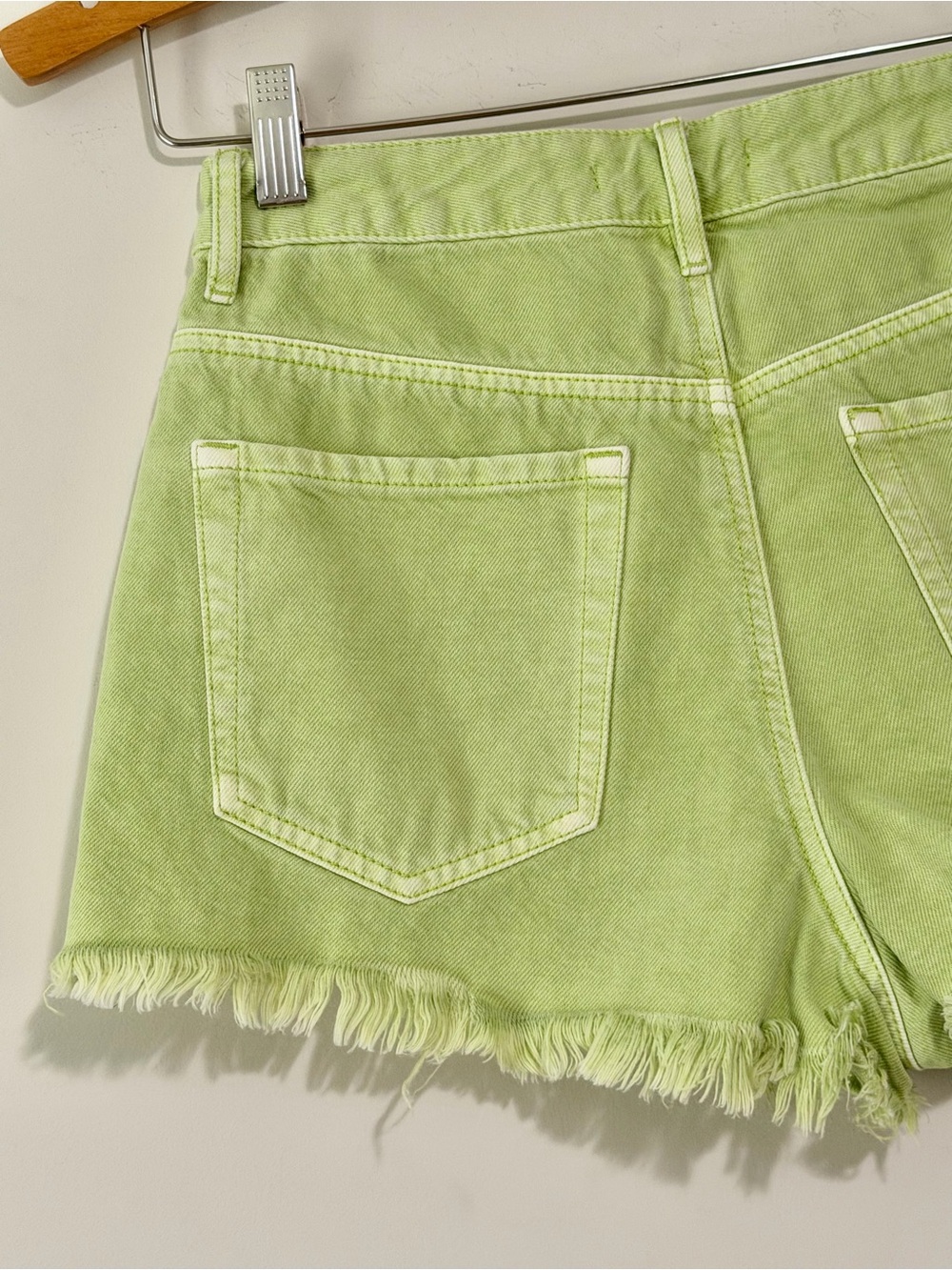 PacSun High Rise Festival Lime Green Frayed Hem Denim Shorts - Picture 7 of 9